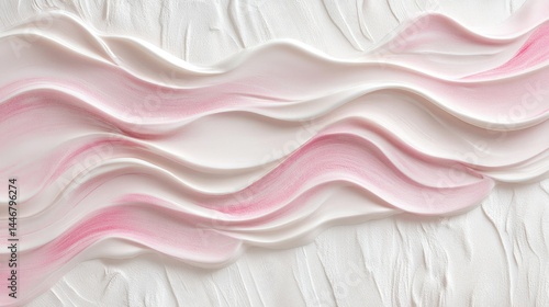 Abstract textured design of soft white and pink wavy strokes.