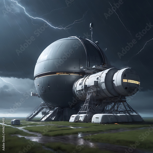 Wallpaper Mural rural space station in a storm Generative AI Torontodigital.ca