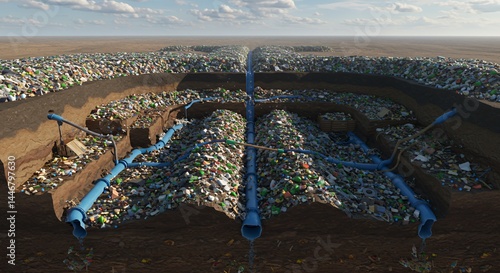 Landfill Time Lapse of Trash Decomposition with Underground Pipes and Earth Layers High Angle View Waste Management