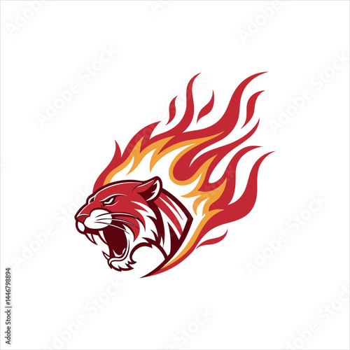 Fierce Flaming Tiger Head Logo Design