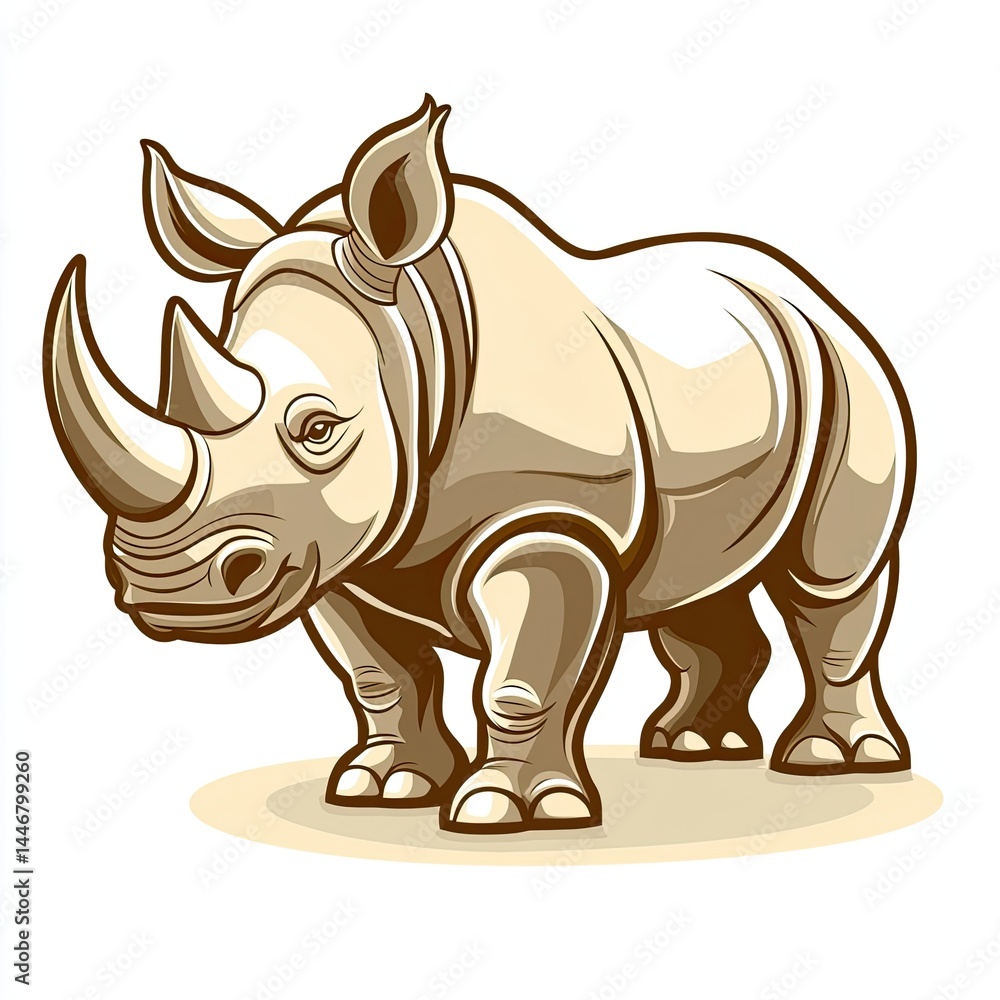 Fototapeta premium Illustration of a Beige Rhinoceros on White Background