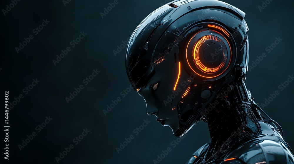 Futuristic Robot with Glowing Eyes and Headphones Exuding a Mysterious and Intriguing Aura of Technology Futuristic Robot with Glowing Eyes and Headphones Exuding a Mysterious and Intriguing Aura of Technology