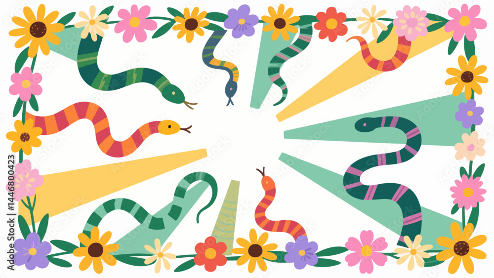 Obraz premium coreopsis tinctoria pattern, flower vector pattern surrounds the border.