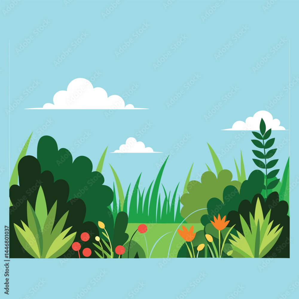 Obraz premium Meadow-silhouettes-with-grass--plants-on-plain 