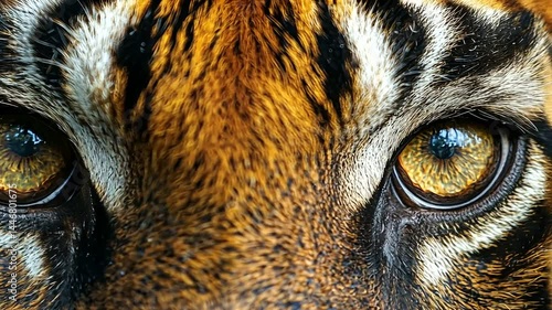 Close-up of tiger eyes and fur.