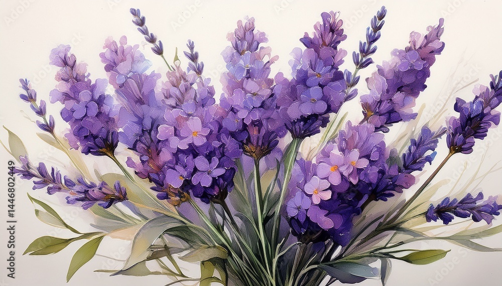 Obraz premium Bouquet of lavender flowers, watercolor illustration, floral painting