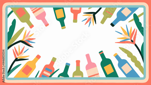 Bottle orchid pattern, flower vector pattern surrounds the border.