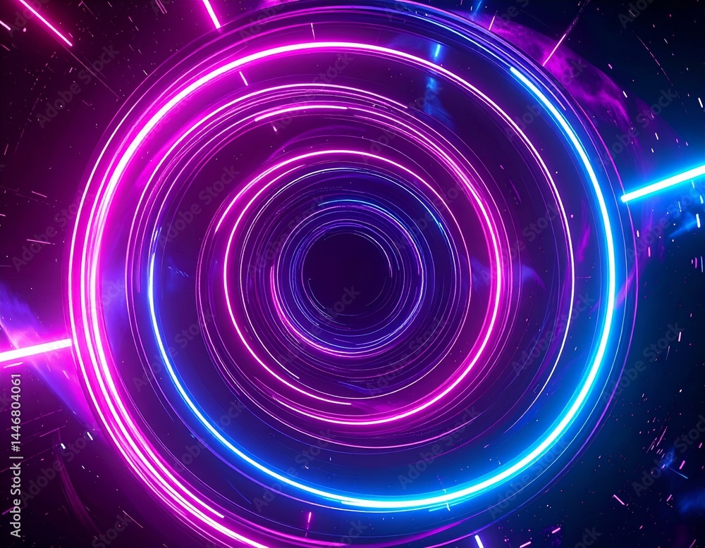 Abstract neon circles swirling in vibrant purple and blue hues. Perfect for futuristic, technology, or music-related projects. Abstract neon circles swirling in vibrant purple and blue hues. Perfect for futuristic, technology, or music-related projects.