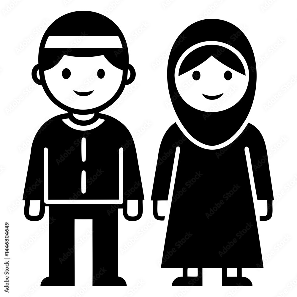 Fototapeta premium Simple different style, Children in Eid Clothes icon design on transparent background
