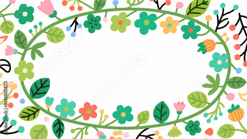 Green Jade Vine pattern, flower vector pattern surrounds the border.