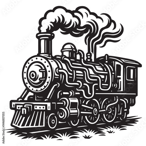 Old steam engine with heavy pipes vector illustration