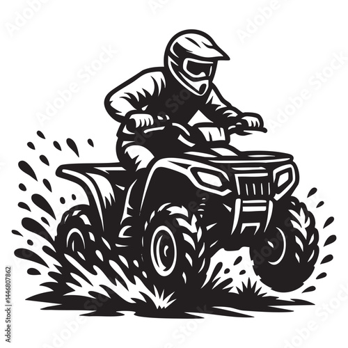ATV rider splashing through muddy trail vector illustration