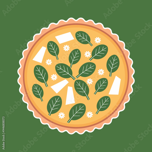 Spinach and Feta Tart: Flatlay Food Illustration - Vector Graphic Design
