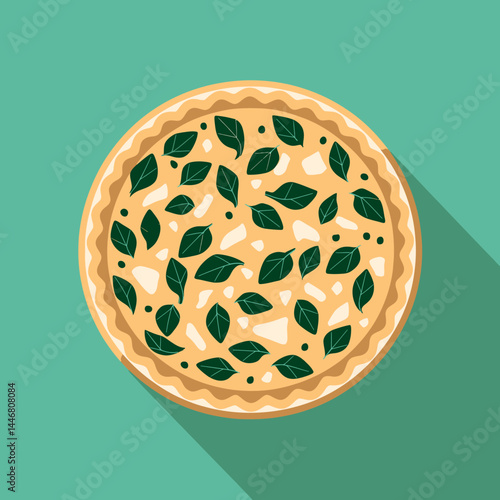 Delicious Spinach and Cheese Quiche: Flat Lay Vector Illustration