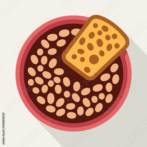 Top View Flatlay Illustration of Beans with Bread, Vector Graphic Design