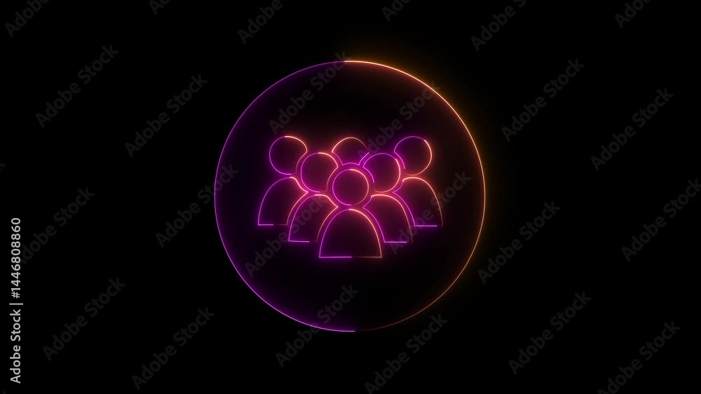 people icon neon rectangle animation video on black background. people icon neon rectangle animation video on black background.
