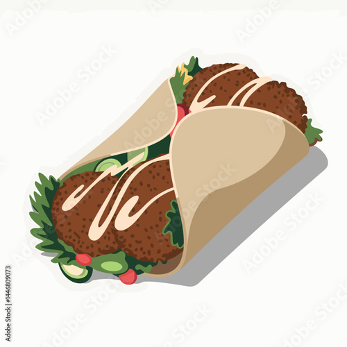 Delicious Falafel Wrap: Middle Eastern Food Illustration, Vector Graphic Design