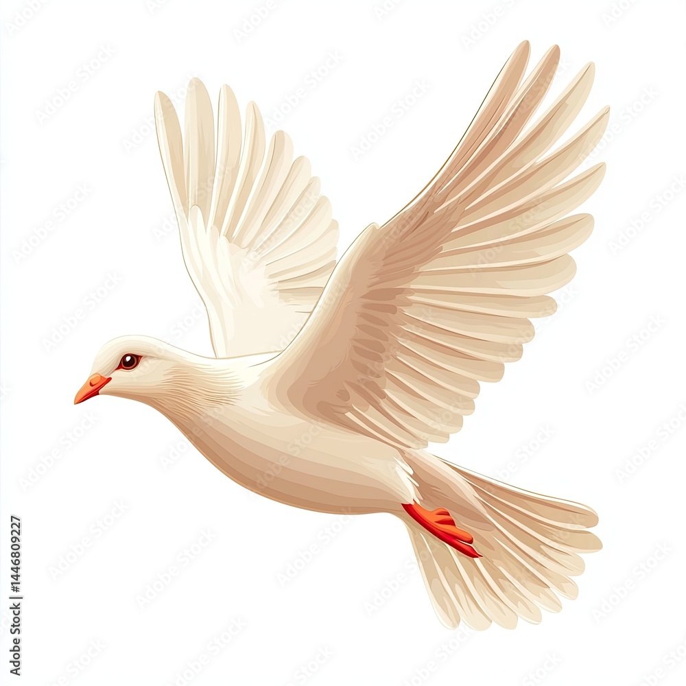Fototapeta premium White Dove in Flight Against White Background