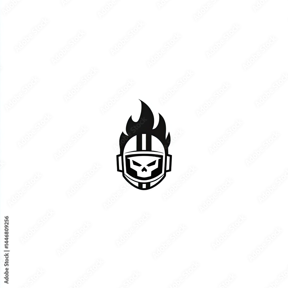 Fiery skull in a football helmet emblem. Fiery skull in a football helmet emblem.