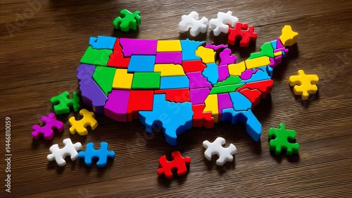 Colorful Puzzle Map of the United States