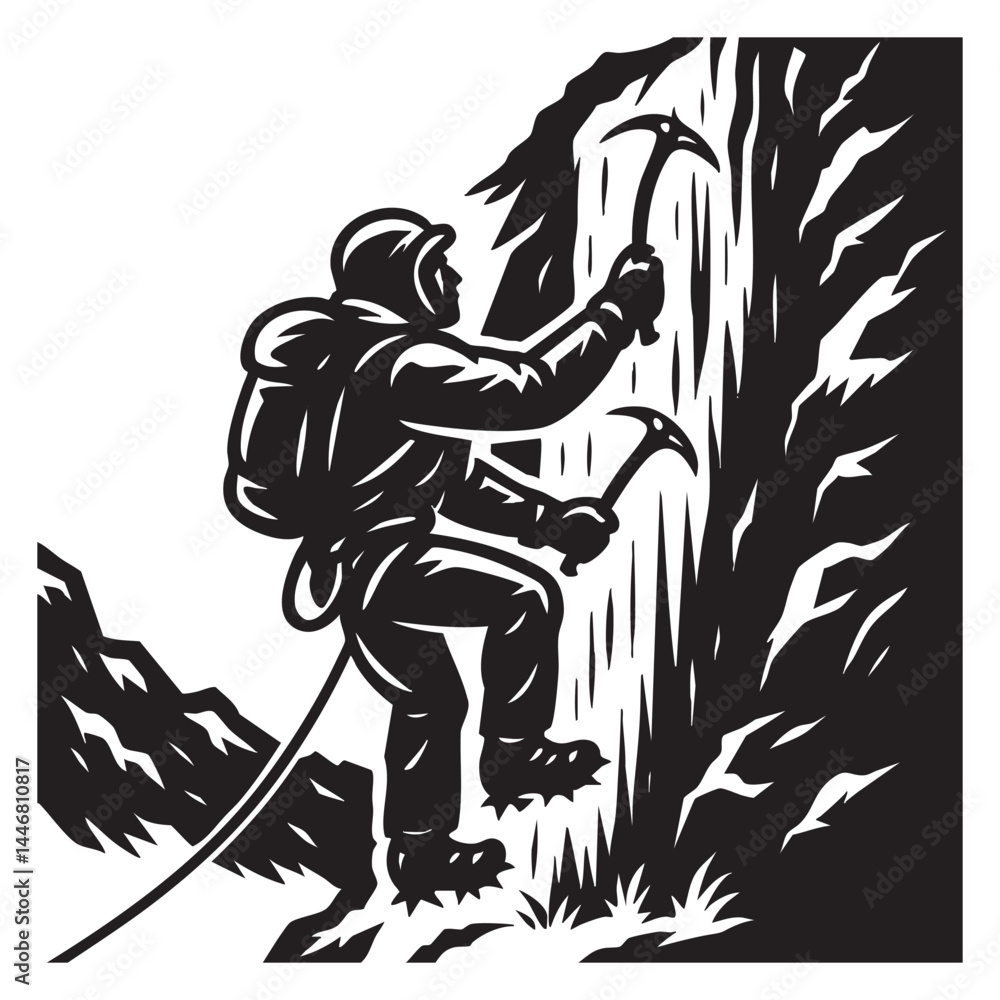 Fototapeta premium Rock climber scaling steep cliff vector illustration