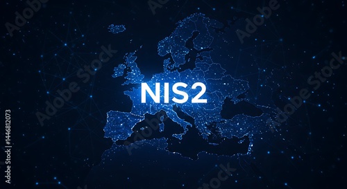 NIS2 Cybersecurity Directive with Digital Map of Europe and Technological Network Visualization