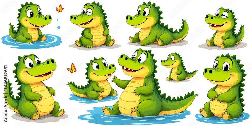 Obraz premium Playful 2D Crocodile Character Design