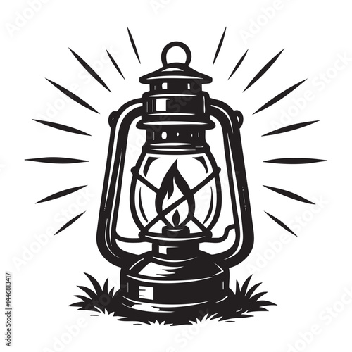 Antique oil lantern glowing vector illustration