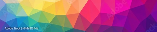 Triangular facets forming rainbow gradient on low poly background, colorful, geometric, abstract