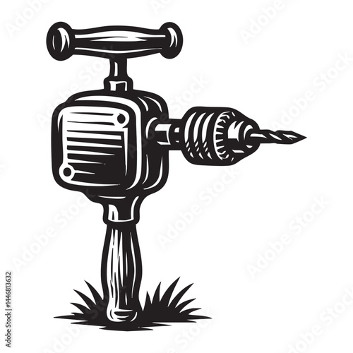 Retro manual drill tool vector illustration