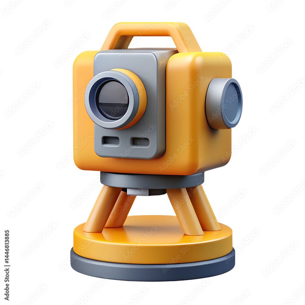 Fototapeta premium High quality 3d rendering icon of an automatic level yellow and gray survey instrument on background used for construction
