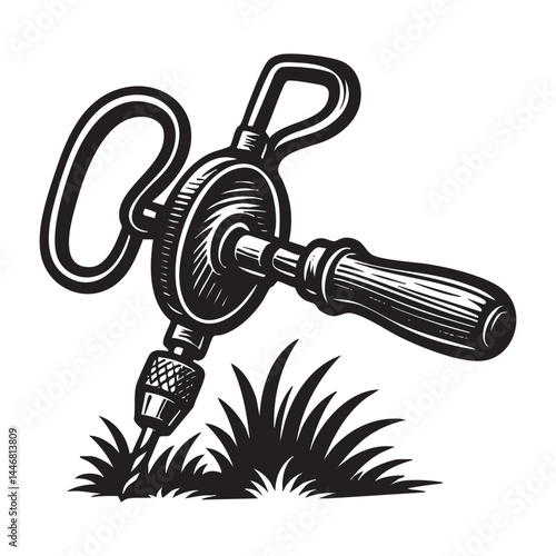 Retro manual drill tool vector illustration