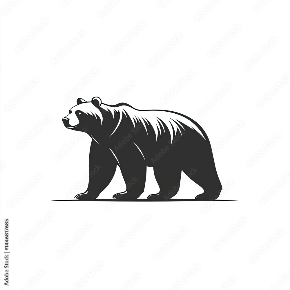 Fototapeta premium Black Bear Silhouette Illustration on White Background
