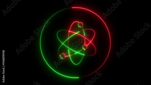 Wallpaper Mural Neon shine atom icon animation on background. Technology icon animation   color neon on black background. modern tech field, Science fiction scene, electronic atomic technology  Torontodigital.ca