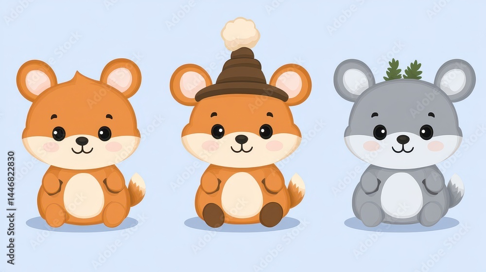 Pixelated trio of adorable woodland creatures ideal for children's book illustrations playful designs and heartwarming seasonal content creation projects Pixelated trio of adorable woodland creatures ideal for children's book illustrations playful designs and heartwarming seasonal content creation projects