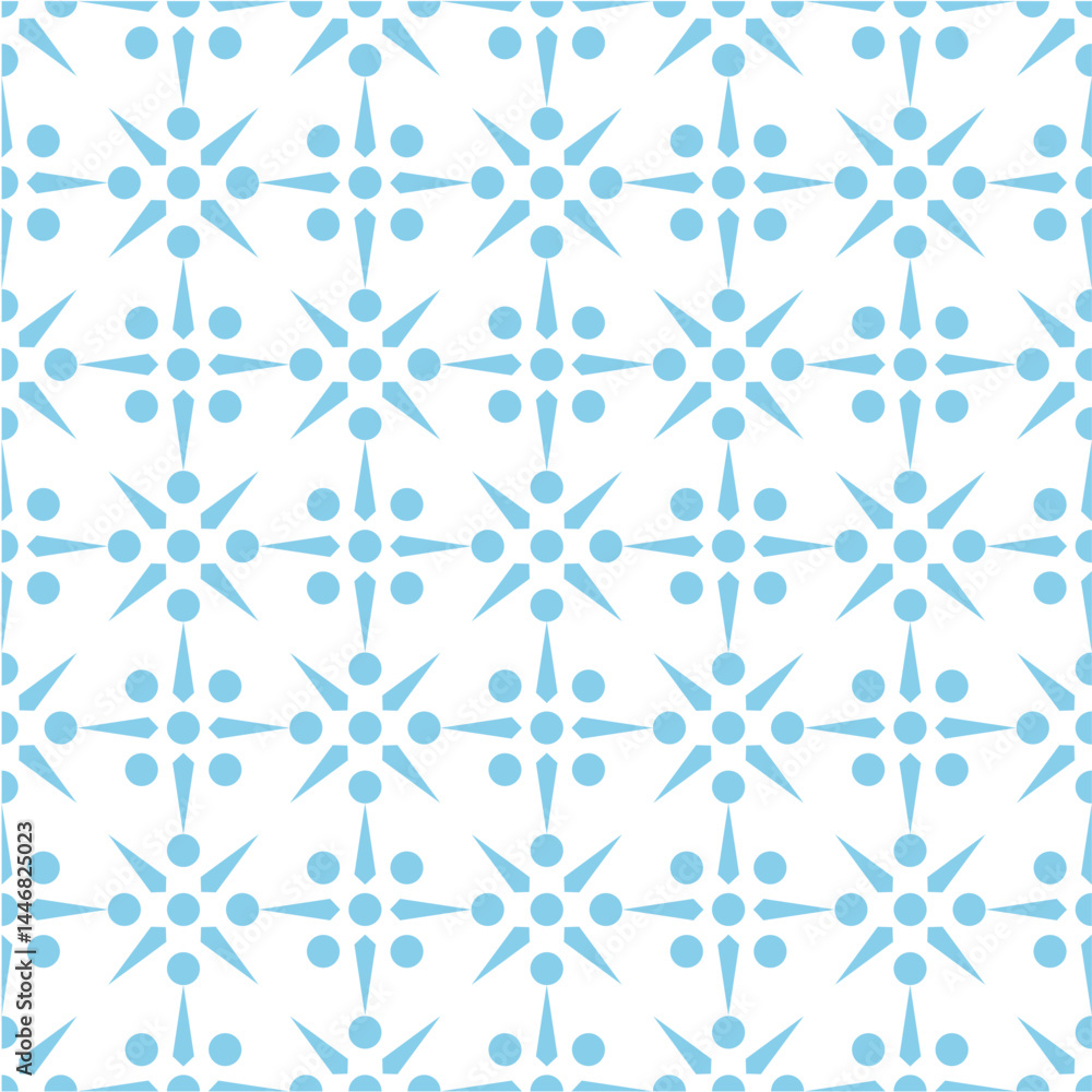 Blue Seamless Geometric Pattern With Repeating Floral Shapes on White Background Blue Seamless Geometric Pattern With Repeating Floral Shapes on White Background
