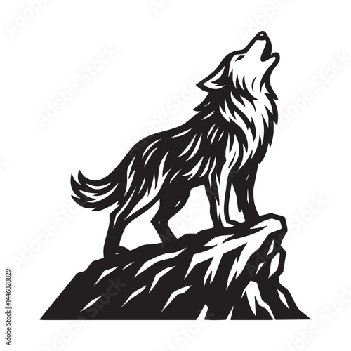 Wolf howling on rocky cliff vector illustration vector illustration