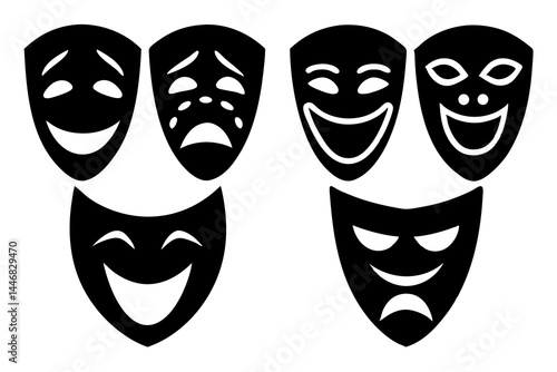 set of Comedy And Tragedy Masks silhouette vector illustration