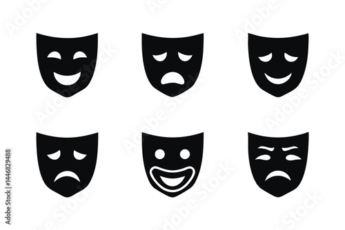 set of Comedy And Tragedy Masks icon silhouette vector illustration