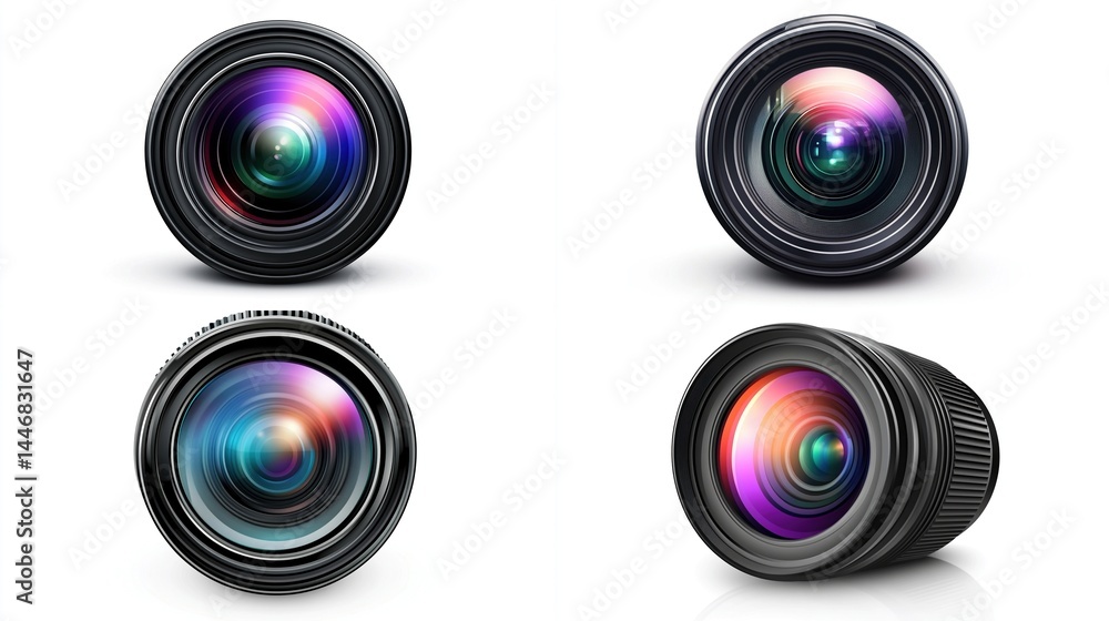 Four camera lenses isolated on white. Four camera lenses isolated on white.