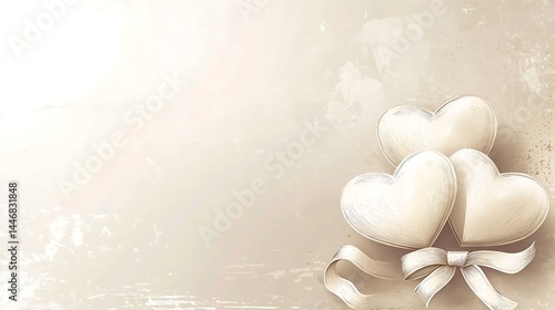 Romantic hearts on aged paper