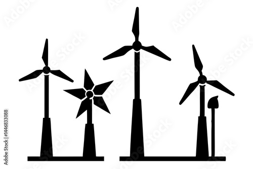 set of Wind Power icon silhouette vector illustration