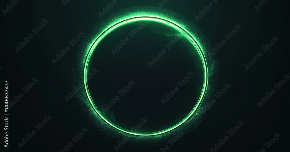 Obraz premium Circular neon green glow, dark background