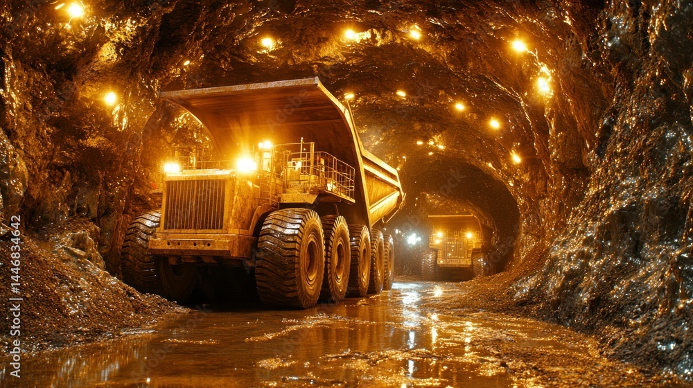 Mining truck navigating subterranean tunnel Mining truck navigating subterranean tunnel