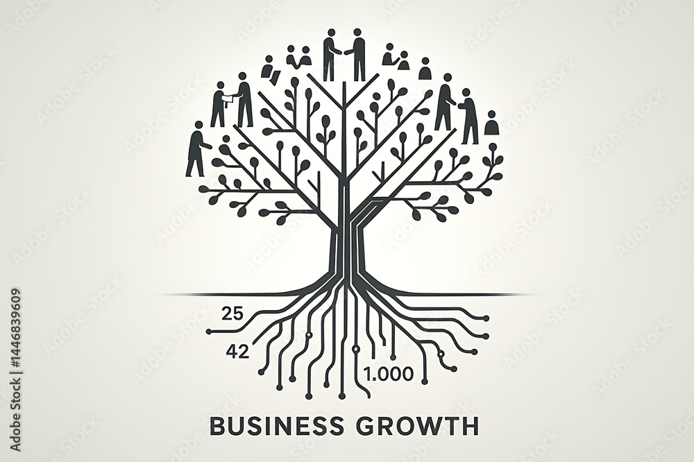 Obraz premium Business Growth Tree with Data Roots