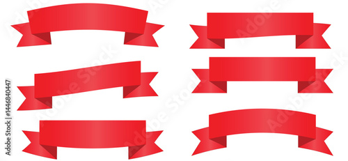 Red Ribbon Banner Set – Blank Vector Labels for Decoration and Design