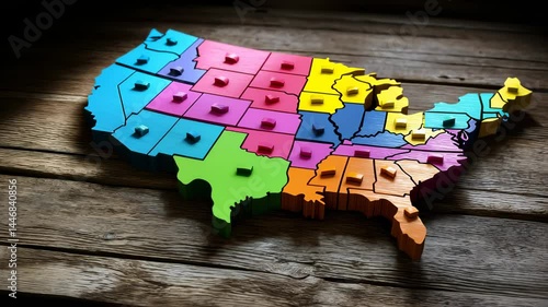 Colorful Wooden Puzzle Map of the United States