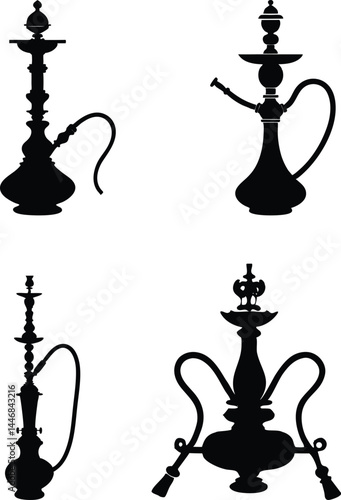 Hookah silhouette art, Hookah icon set vector.