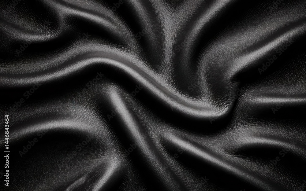 Fototapeta premium Elegant Close-Up of Black Leather Fabric with Luxurious Wave Patterns