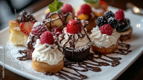 Wallpaper Mural A plate of six different desserts topped with whipped cream, fruit, and chocolate Torontodigital.ca